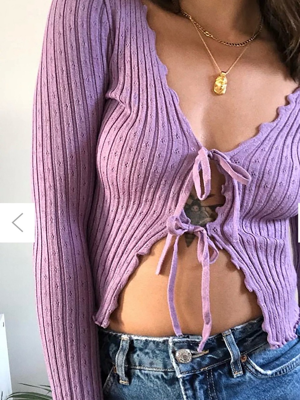 BDG M Y2K Clueless Lavender Ribbed Tie-Front Crop Cardigan